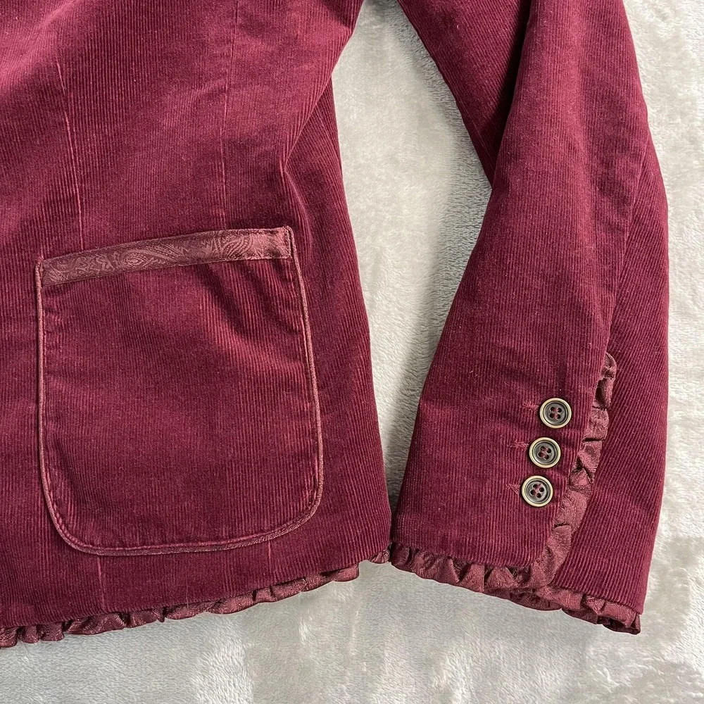 Dressbarn Blazer Womens XL Red Corduroy Ruffle Trim Button Front‎ Fairy Feminine